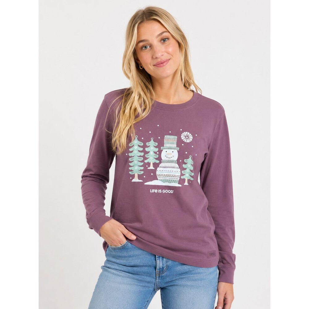 New Life is Good Crusher Tee Size Small Snowman Long Sleeve Shirt Cotton nwt